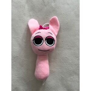 Sprunki Pinky Character Plush Toy with Bow and Hanging Loop Embroidered Eyes